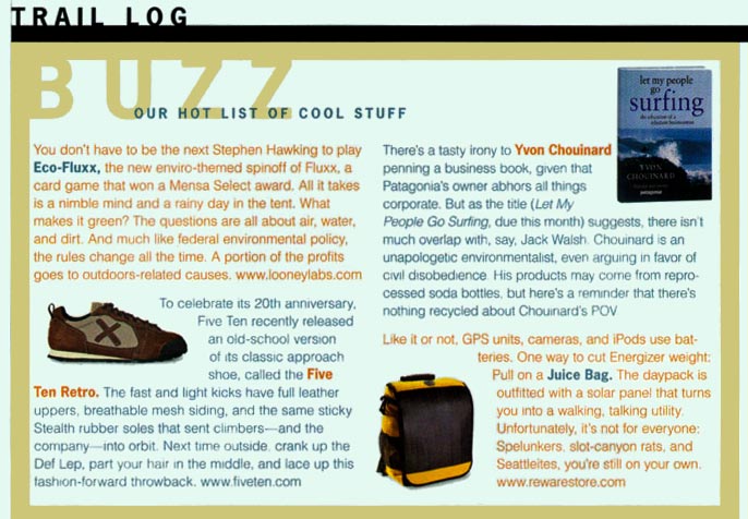 Clipping of blurb from Backpacker Magazine.