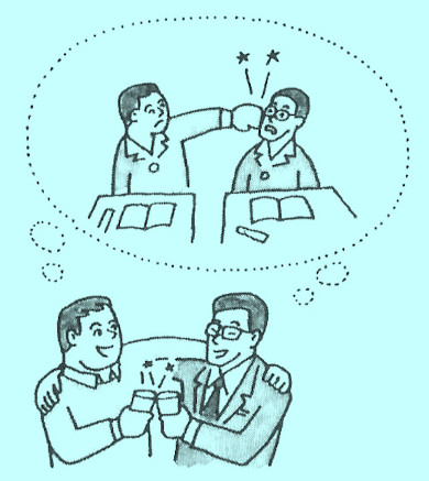 two men drinking: one is thinking of punching out the other