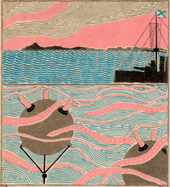 a ship on the surface and a mine below