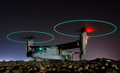 V-22 at night w/ rotors spinning